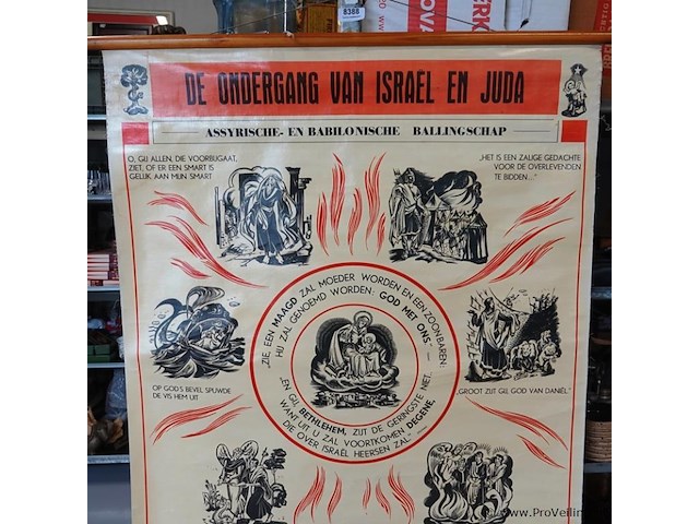 Vintage religieuze schoolplaat getiteld "de ondergang van israël en juda - assyrische- en babylonische ballingschap" - afbeelding 2 van  5