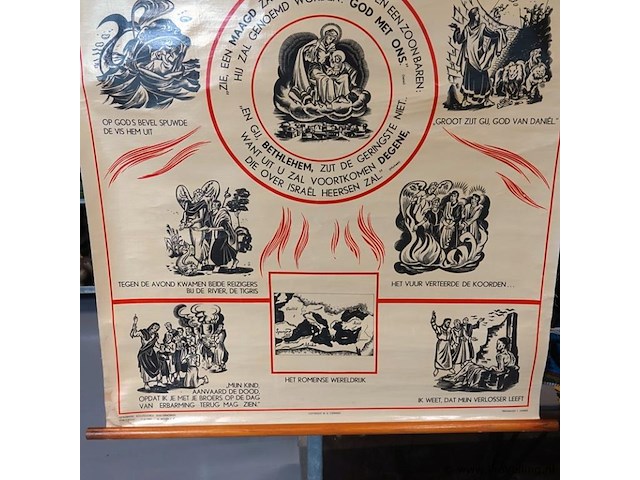 Vintage religieuze schoolplaat getiteld "de ondergang van israël en juda - assyrische- en babylonische ballingschap" - afbeelding 3 van  5