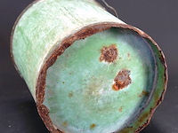 Vintage reseda groene emaille aardappelemmer uit nederland, waarschijnlijk geproduceerd rond de jaren 20. - afbeelding 5 van  5
