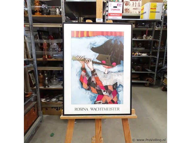 Vintage rosina wachtmeister 1980's music flute print / poster harlequin mask collage silver - afbeelding 1 van  5