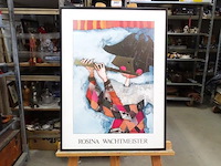 Vintage rosina wachtmeister 1980's music flute print / poster harlequin mask collage silver - afbeelding 1 van  5