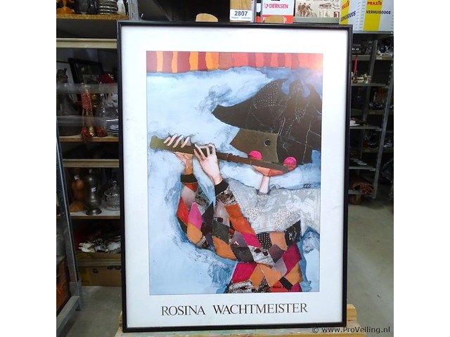 Vintage rosina wachtmeister 1980's music flute print / poster harlequin mask collage silver - afbeelding 2 van  5