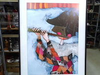 Vintage rosina wachtmeister 1980's music flute print / poster harlequin mask collage silver - afbeelding 2 van  5