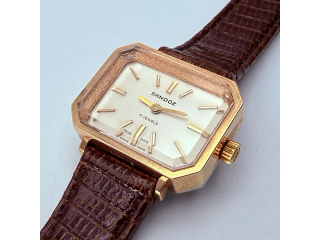 Vintage sandoz mechanisch horloge met goudkeurmerk - afbeelding 1 van  9