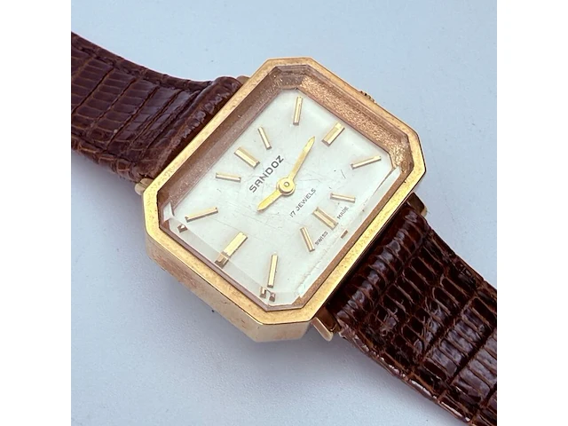 Vintage sandoz mechanisch horloge met goudkeurmerk - afbeelding 2 van  9