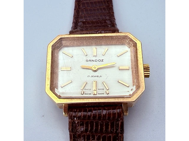 Vintage sandoz mechanisch horloge met goudkeurmerk - afbeelding 3 van  9