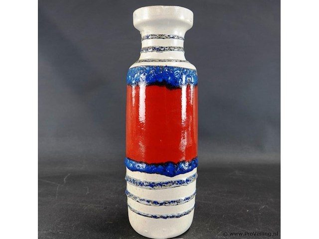 Vintage w-germany vaas met rood en blauw fat lava glazuur - afbeelding 2 van  5