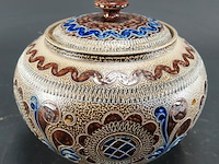 Vintage west-duitse steengoed dekselpot of bowl/punschtopf (mogelijk uit de jaren 1950–1960). - afbeelding 1 van  5