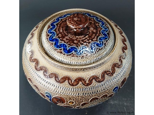 Vintage west-duitse steengoed dekselpot of bowl/punschtopf (mogelijk uit de jaren 1950–1960). - afbeelding 3 van  5