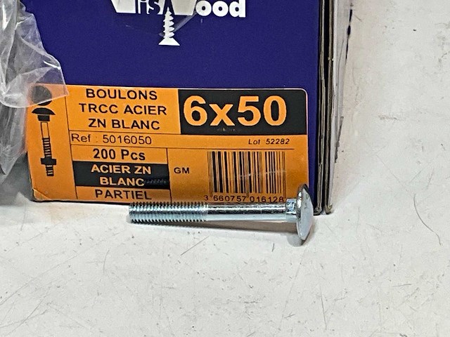 Viswood slotbout met moer 6x50mm (400x) - afbeelding 3 van  4