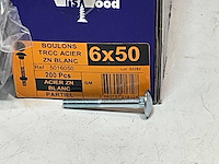 Viswood slotbout met moer 6x50mm (400x) - afbeelding 3 van  4