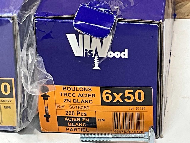 Viswood slotbout met moer 6x50mm (400x) - afbeelding 4 van  4