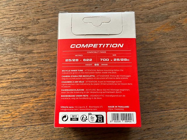 Vittoria competition 700x25/28c fv presta ventiel 48mm binnenband (18x) - afbeelding 2 van  3