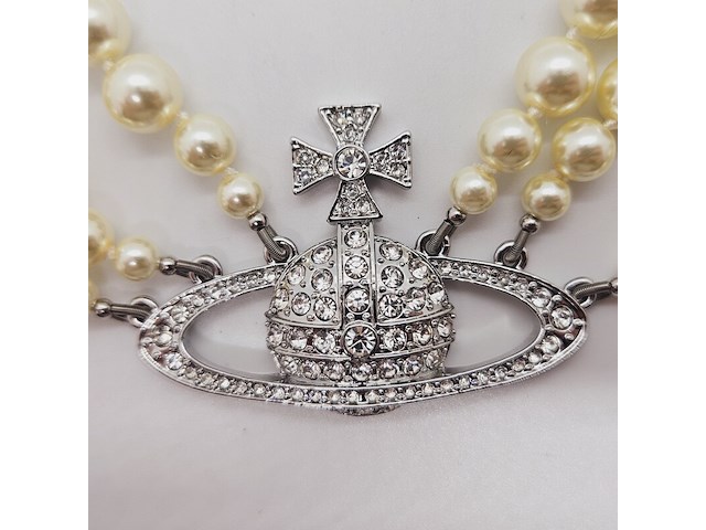 Vivienne westwood parelketting met steentjes - afbeelding 3 van  9