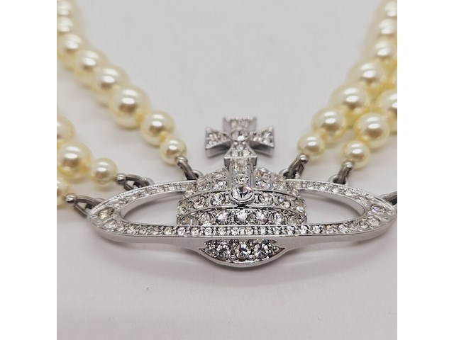 Vivienne westwood parelketting met steentjes - afbeelding 4 van  9