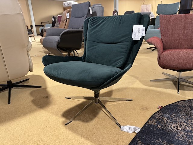 Vlinderfauteuil, groen veloursstof, chromen poot - afbeelding 1 van  4