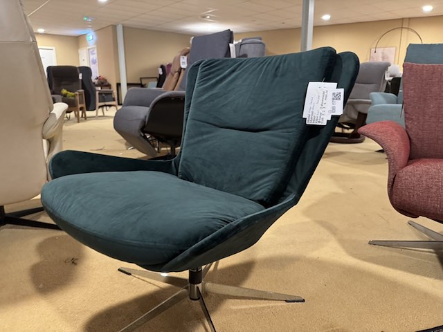 Vlinderfauteuil, groen veloursstof, chromen poot - afbeelding 3 van  4