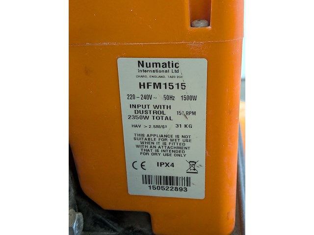 Vloerschuurmachine roterend 230v numatic, hfm 1515, bouwjaar 2015 - afbeelding 9 van  9