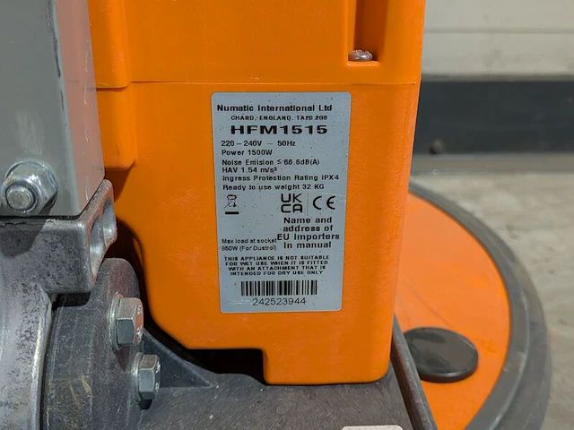 Vloerschuurmachine roterend met stofzuiger 230v, numatic, hfm 1515, 2024 - afbeelding 9 van  9