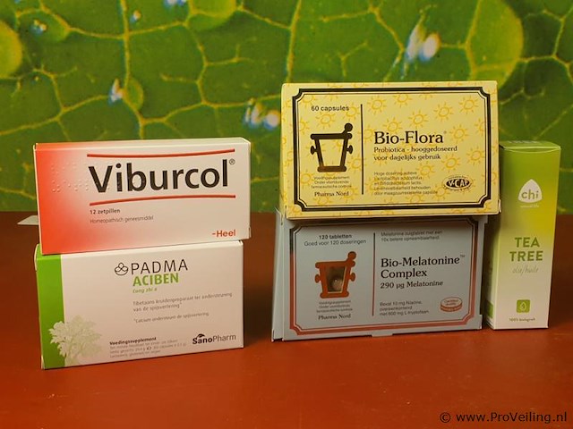 Voedingssupplementen, diverse soorten o.a. viburcol homeopathisch geneesmiddel, bio-flora & padma aciben - afbeelding 1 van  19
