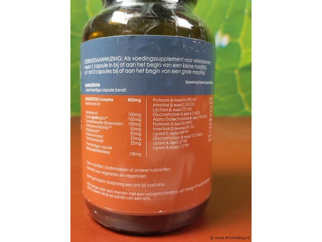 Voedingssupplementfles spijsvertering enzymen complex - 4 potjes á 100 capsules - afbeelding 3 van  4