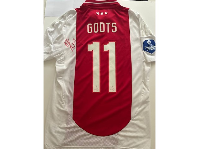 Voetbalshirt mika godts - ajax, adidas, rood/wit, gesigneerd, m - afbeelding 2 van  2