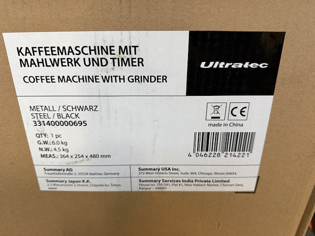 Volautomatische koffiemachine met maalwerk en timerfunctie ultratec - afbeelding 4 van  4