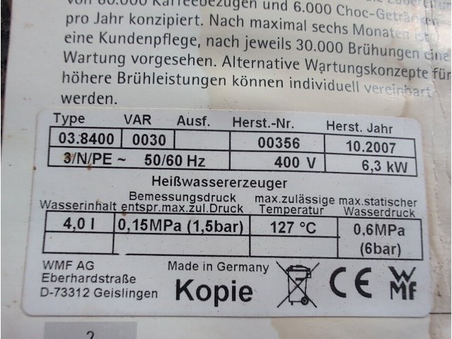 Volautomatische koffiemachine wmf, bistro! 03.8400, bouwjaar 2007 - afbeelding 6 van  6