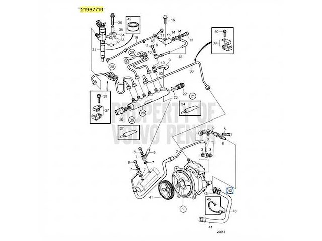 Volvo penta fixed fuel return connection hose - 21967719 - afbeelding 1 van  3
