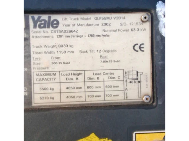 Vorkheftruck, yale, glp55mj-v2814, 2002 - afbeelding 11 van  27