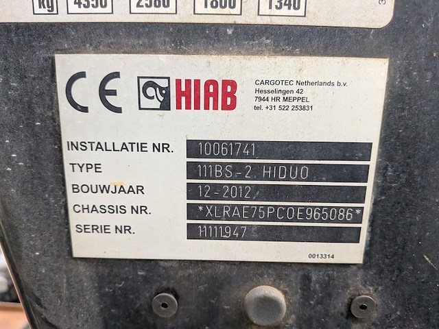 Vrachtwagen, daf, cf75edn3, 2013, met autolaadkraan, hiab 111 bs-2 hiduo - afbeelding 8 van  54