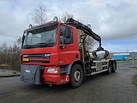 Vrachtwagen, daf, fan cf75, 2010, met haakarmsysteem, multilift xr21s51 en kraan, hiab 122 b-2 hiduo