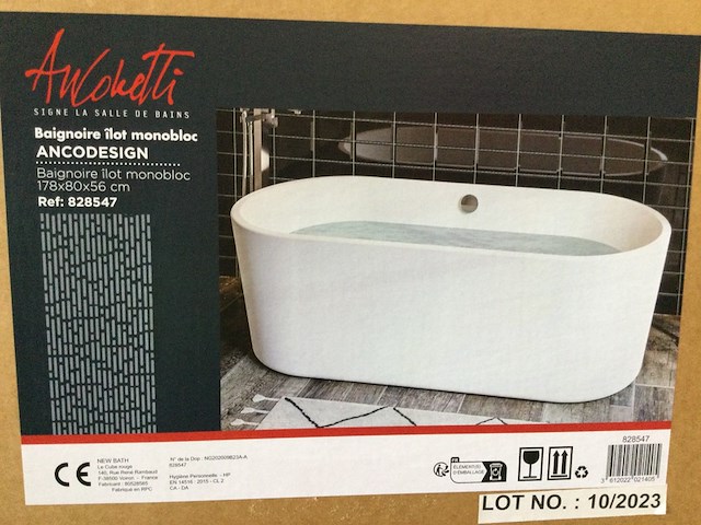 Vrijstaand bad 178x80x56, allibert, anconetti, wit - afbeelding 4 van  5