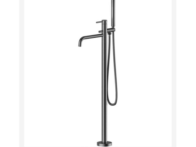 Vrijstaande badmengkraan met handdouche voor vloermontage, allibert, avery, gun metal - afbeelding 1 van  3