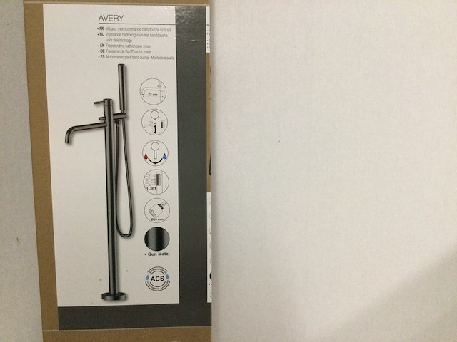 Vrijstaande badmengkraan met handdouche voor vloermontage, allibert, avery, gun metal - afbeelding 3 van  3