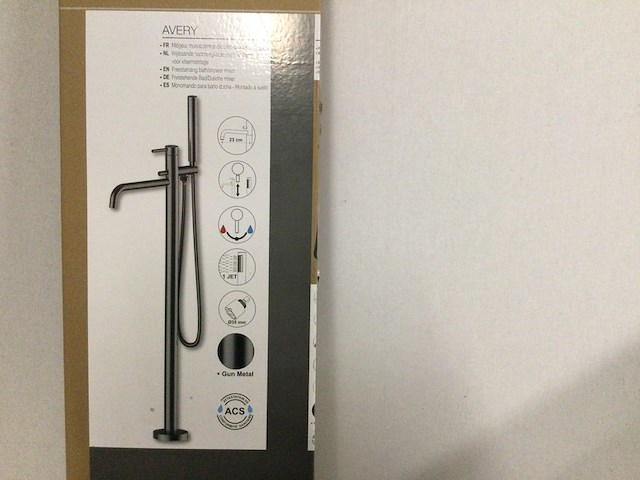 Vrijstaande badmengkraan met handdouche voor vloermontage, allibert, avery, gun metal - afbeelding 3 van  5