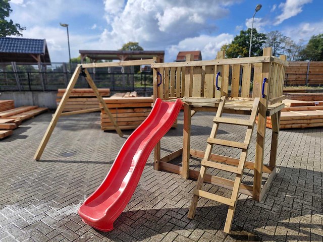Vrijstaande speeltoren met schommel en glijbaan 410x300x200 cm - afbeelding 3 van  7