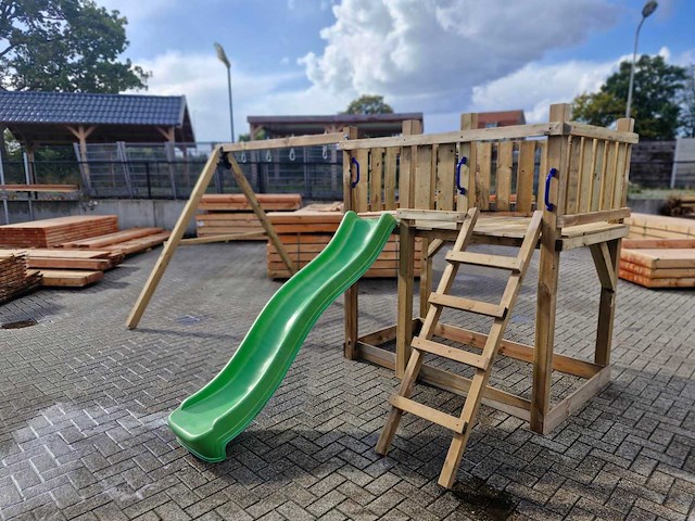 Vrijstaande speeltoren met schommel en glijbaan 410x300x200 cm - afbeelding 4 van  9