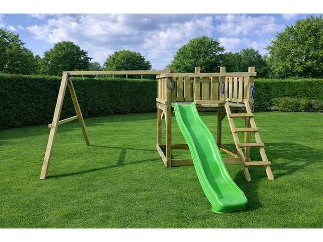 Vrijstaande speeltoren met schommel en glijbaan 410x300x200 cm - afbeelding 1 van  9
