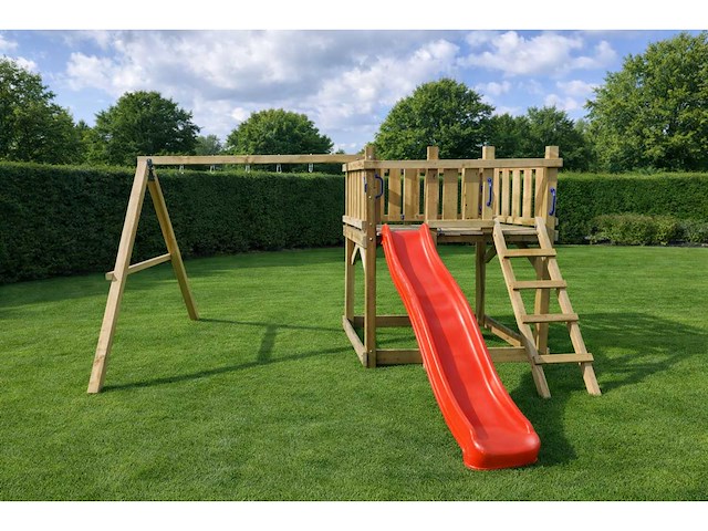 Vrijstaande speeltoren met schommel en glijbaan 410x300x200 cm - afbeelding 1 van  7