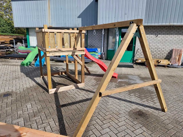 Vrijstaande speeltoren met schommel en glijbaan 410x300x200 cm - afbeelding 6 van  8