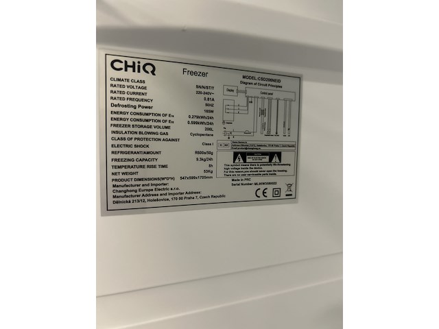 Vrijstaande vriezer 206 liter 6 lades chiq, csd206neid - afbeelding 5 van  5