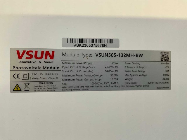 Vsun vsun505-132hn-bw zonnepaneel (9x) - afbeelding 4 van  5
