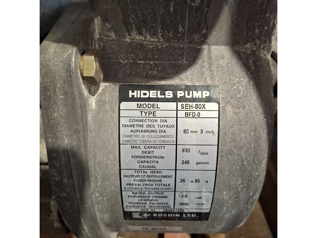 Vuilwaterpomp 54m³ benzine koshin, seh-80x, bouwjaar 2015 - afbeelding 4 van  7