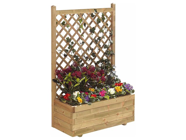 Vuren bloembak met trellis geïmpregneerd - 90x30x140 cm (4x) - afbeelding 1 van  5