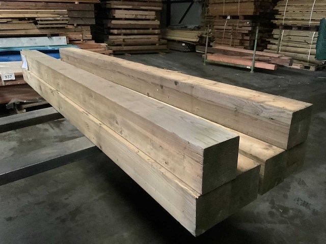 Vuren paal - 224x12x12 cm (6x) - afbeelding 4 van  5