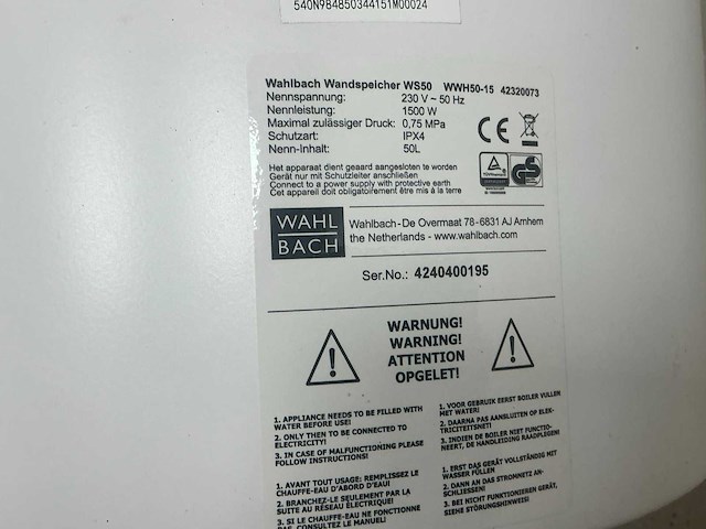 Wahlbach ws50 elektrische boiler - afbeelding 4 van  4