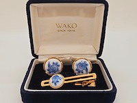 Wako ginza tokyo manchetknopen + tie-clip in delfts blauw stijl - afbeelding 1 van  5