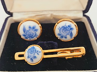Wako ginza tokyo manchetknopen + tie-clip in delfts blauw stijl - afbeelding 2 van  5