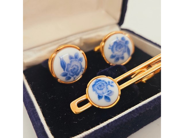 Wako ginza tokyo manchetknopen + tie-clip in delfts blauw stijl - afbeelding 3 van  5